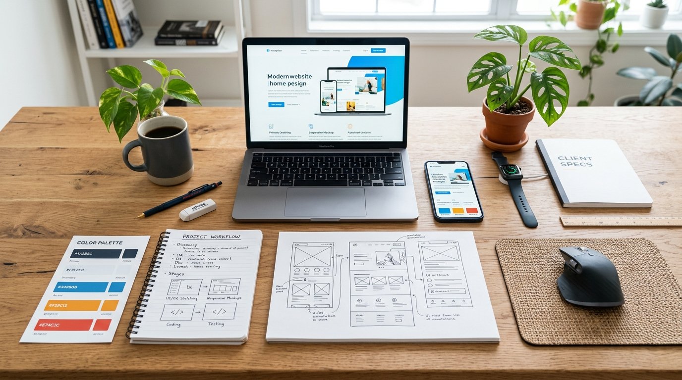 Nitai IT Solution web development workflow from sketches to responsive device testing