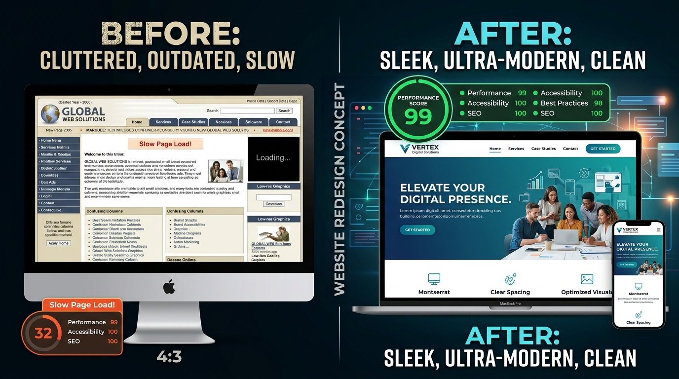 Website redesign before and after comparison